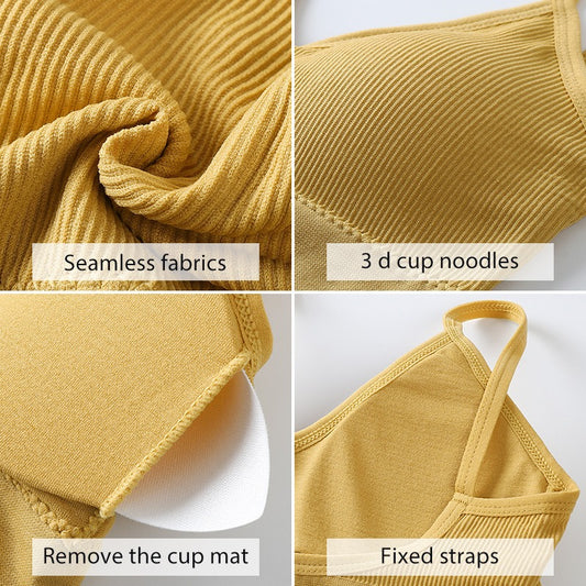 Bra Women Gathered Without Steel Ring Sexy Back Bottoming Underwear Set Thin Triangle Cup Sports Vest Bra