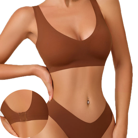 No Steel Ring Bra Set Women's Thong Sexy Beauty Back Support Breathable Big Breasts Small Underwear Set