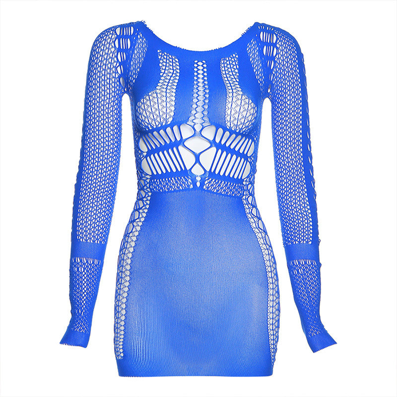 Fashionable long sleeved mesh dress sexy slim fit hip hugging dress