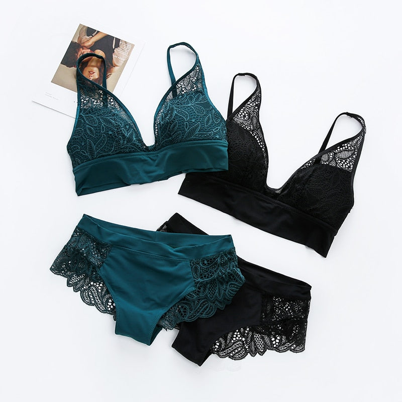 Sexy Lace lingerie Wireless Bras For Women Push Up Bra Set Jacquard Sexy Underwear