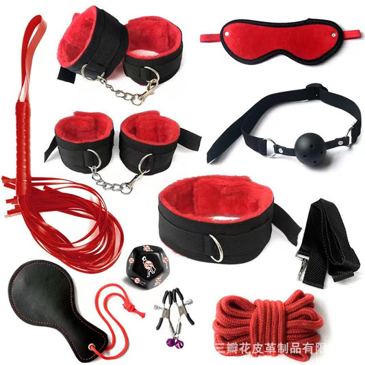 sm alternative toy ribbon nylon plush 10-piece set binding binding suit hand cuff dice factory direct sales