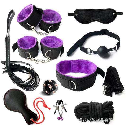sm alternative toy ribbon nylon plush 10-piece set binding binding suit hand cuff dice factory direct sales